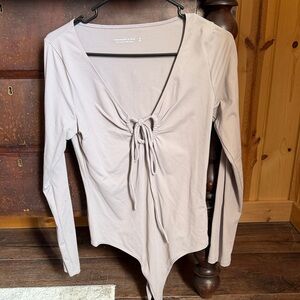 Abercrombie Long Sleeve Tie-Front Bodysuit - lilac